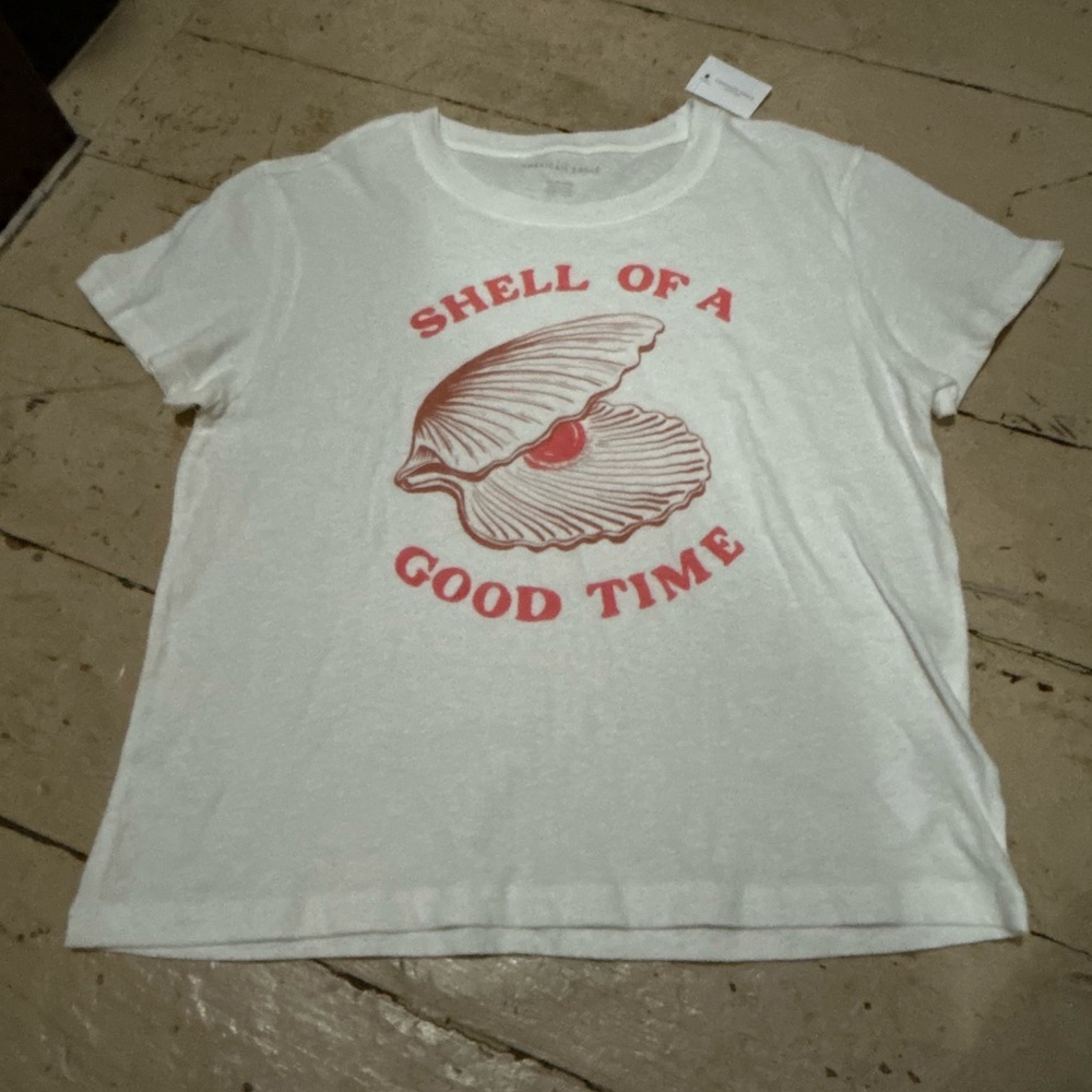 American Eagle Outfitters White Tee with Red Print